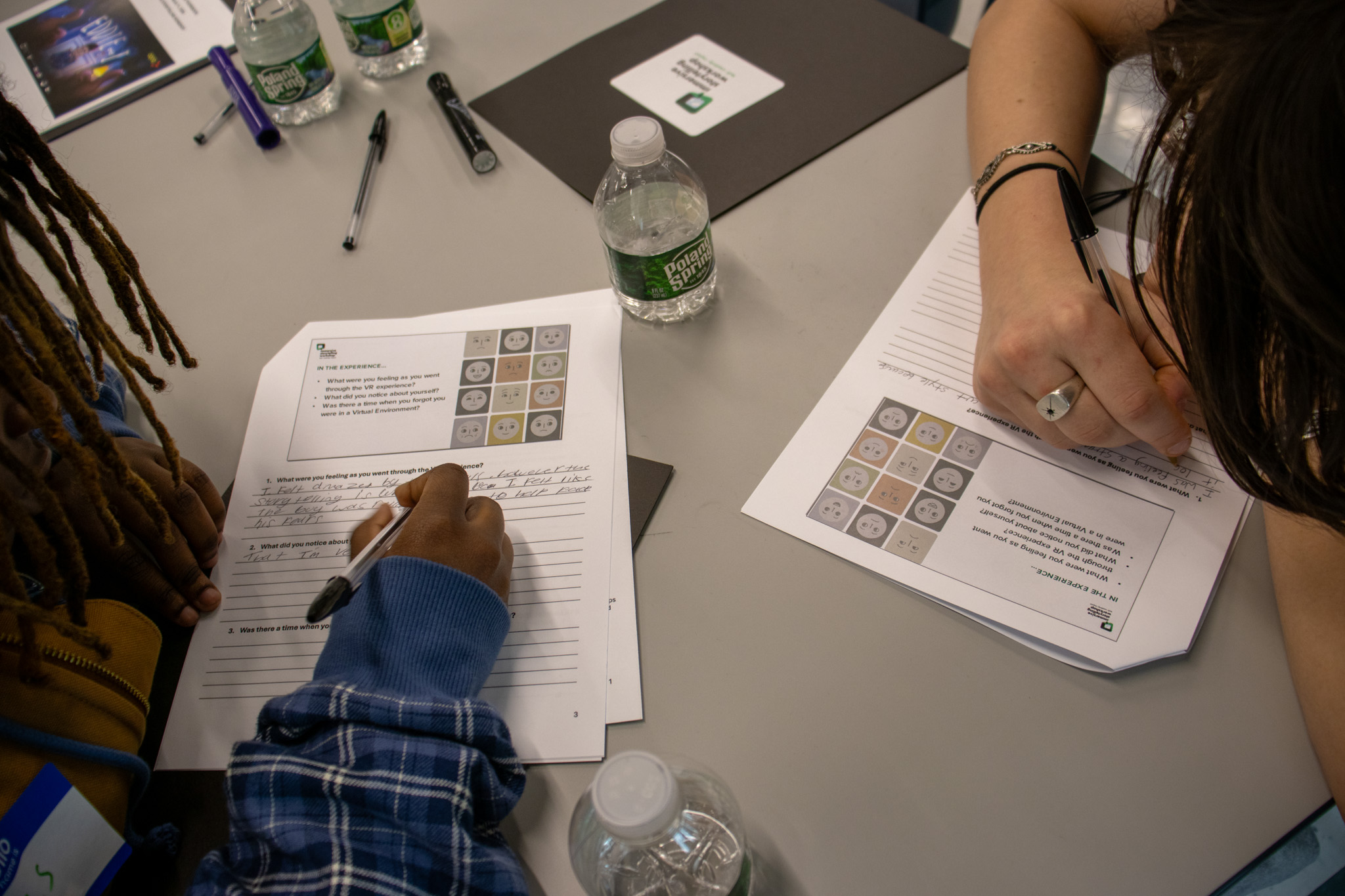 Students completing reflection worksheets